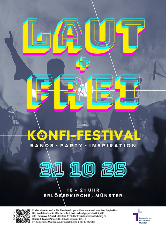 Plakat: Konficamp unter dem Motto: Laut + Frei